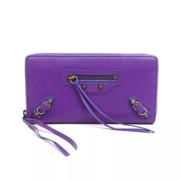 Auth BALENCIAGA Zip Around Long Wallet Purple - Picture 1 of 10